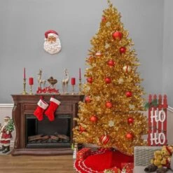 9ft. Pre-Lit True Gold Metallic Artificial Christmas Tree, White LED Lights 15 9ft. Pre-Lit True Gold Metallic Artificial Christmas Tree, White LED Lights -Northlight Shop D645072S 15