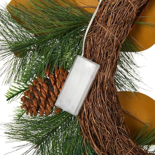 Glitzhome® 24" Pre-Lit Berry, Magnolia Leaf & Pinecone Wreath 9 Glitzhome® 24" Pre-Lit Berry, Magnolia Leaf & Pinecone Wreath - Image 7