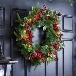 Glitzhome® 24" Pre-Lit Ornament, Berry, Holly & Pine Wreath -Northlight Shop D652252S 4