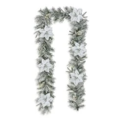 Glitzhome® 9ft. Pre-Lit Snow Flocked Greenery Pine Poinsettia Christmas Garland 16 Glitzhome® 9ft. Pre-Lit Snow Flocked Greenery Pine Poinsettia Christmas Garland -Northlight Shop D652256S 6