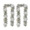 Glitzhome® 2 Pack 9ft. Pre-Lit Snow Flocked Greenery Pine Poinsettia Christmas Garland -Northlight Shop D652257S 1