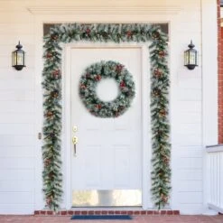 Glitzhome® 9ft. Pre-Lit Greenery Pinecones & Red Berries Christmas Garland -Northlight Shop D652260S 3