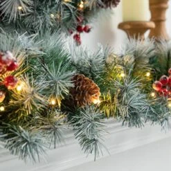 Glitzhome® 9ft. Pre-Lit Greenery Pinecones & Red Berries Christmas Garland -Northlight Shop D652260S 5