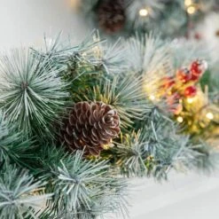 Glitzhome® 9ft. Pre-Lit Greenery Pinecones & Red Berries Christmas Garland -Northlight Shop D652260S 6