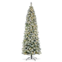 9ft. Pre-Lit Flocked Pine Pencil Artificial Christmas Tree, Warm White LED Lights -Northlight Shop D652265S 1 1