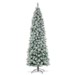 9ft. Pre-Lit Flocked Pine Pencil Artificial Christmas Tree, Warm White LED Lights -Northlight Shop D652265S 5