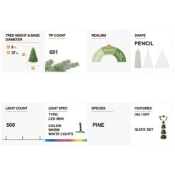 9ft. Pre-Lit Flocked Pine Pencil Artificial Christmas Tree, Warm White LED Lights -Northlight Shop D652265S 7