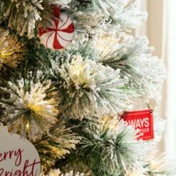 9ft. Pre-Lit Flocked Pine Pencil Artificial Christmas Tree, Warm White LED Lights -Northlight Shop D652265S 8