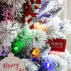 9ft. Pre-Lit Flocked Pine Pencil Artificial Christmas Tree, Multicolor LED Lights 15 9ft. Pre-Lit Flocked Pine Pencil Artificial Christmas Tree, Multicolor LED Lights -Northlight Shop D652268S 4