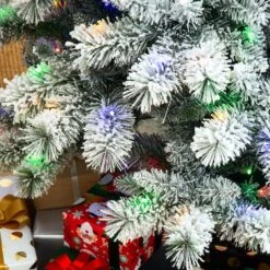 9ft. Pre-Lit Flocked Pine Pencil Artificial Christmas Tree, Multicolor LED Lights 16 9ft. Pre-Lit Flocked Pine Pencil Artificial Christmas Tree, Multicolor LED Lights -Northlight Shop D652268S 5