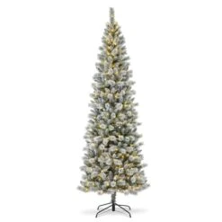 9ft. Pre-Lit Flocked Pine Pencil Artificial Christmas Tree, Multicolor LED Lights 17 9ft. Pre-Lit Flocked Pine Pencil Artificial Christmas Tree, Multicolor LED Lights -Northlight Shop D652268S 6