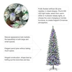 9ft. Pre-Lit Flocked Pine Pencil Artificial Christmas Tree, Multicolor LED Lights 18 9ft. Pre-Lit Flocked Pine Pencil Artificial Christmas Tree, Multicolor LED Lights -Northlight Shop D652268S 7