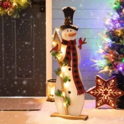 Glitzhome® 36'' Lighted Wooden Snowman Porch Décor -Northlight Shop D652321S 2