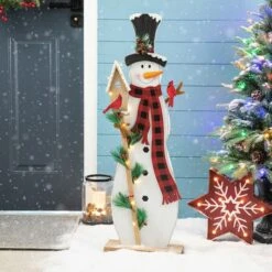 Glitzhome® 36'' Lighted Wooden Snowman Porch Décor -Northlight Shop D652321S 3