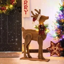Glitzhome® 36'' Chunky Wood Reindeer Porch Décor 13 Glitzhome® 36'' Chunky Wood Reindeer Porch Décor -Northlight Shop D652324S 2