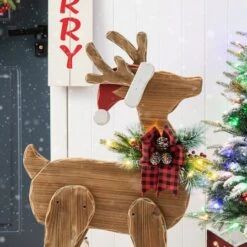 Glitzhome® 36'' Chunky Wood Reindeer Porch Décor 18 Glitzhome® 36'' Chunky Wood Reindeer Porch Décor -Northlight Shop D652324S 7
