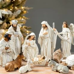 Glitzhome® Ivory Resin Nativity Figurine Set 15 Glitzhome® Ivory Resin Nativity Figurine Set -Northlight Shop D652339S 4