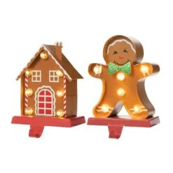 Glitzhome® Marquee LED Gingerbread House & Gingerbread Man Christmas Stocking Holder Set -Northlight Shop D652344S 1 1