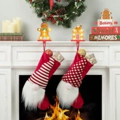 Glitzhome® Marquee LED Gingerbread House & Gingerbread Man Christmas Stocking Holder Set -Northlight Shop D652344S 4