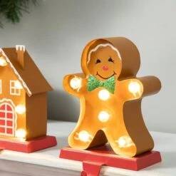 Glitzhome® Marquee LED Gingerbread House & Gingerbread Man Christmas Stocking Holder Set -Northlight Shop D652344S 5