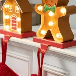 Glitzhome® Marquee LED Gingerbread House & Gingerbread Man Christmas Stocking Holder Set -Northlight Shop D652344S 6