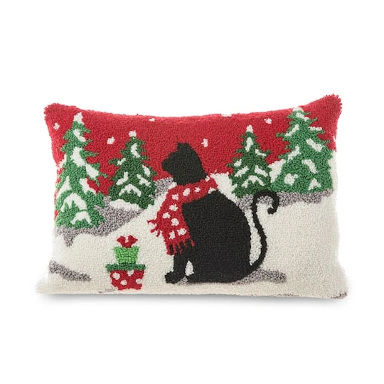 Glitzhome® Hooked Christmas Cat Pillow 3 Glitzhome® Hooked Christmas Cat Pillow