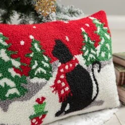 Glitzhome® Hooked Christmas Cat Pillow 14 Glitzhome® Hooked Christmas Cat Pillow -Northlight Shop D652355S 4