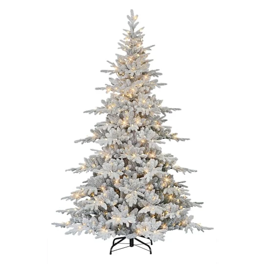 7ft. Pre-Lit Flocked Utah Fir Slim Artificial Christmas Tree, Color Select LED Lights 4 7ft. Pre-Lit Flocked Utah Fir Slim Artificial Christmas Tree, Color Select LED Lights - Image 2