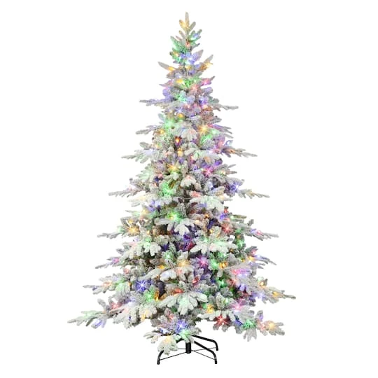 7ft. Pre-Lit Flocked Utah Fir Slim Artificial Christmas Tree, Color Select LED Lights 5 7ft. Pre-Lit Flocked Utah Fir Slim Artificial Christmas Tree, Color Select LED Lights - Image 3