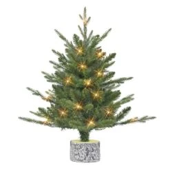 2ft. Pre-Lit Artificial Christmas Tree In Stump Planter, Warm White LED Lights