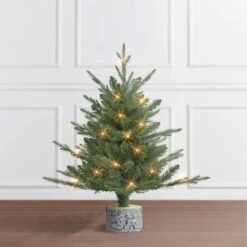 2ft. Pre-Lit Artificial Christmas Tree In Stump Planter, Warm White LED Lights -Northlight Shop D659603S 3
