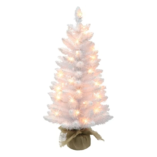 3ft. Pre-Lit White Artificial Christmas Tree In Burlap Base, Clear Lights 4 3ft. Pre-Lit White Artificial Christmas Tree In Burlap Base, Clear Lights - Image 2