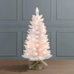 3ft. Pre-Lit White Artificial Christmas Tree In Burlap Base, Clear Lights 8 3ft. Pre-Lit White Artificial Christmas Tree In Burlap Base, Clear Lights -Northlight Shop D659608S 3