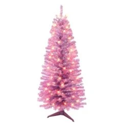 4.5ft. Pre-Lit Pink Tinsel Artificial Christmas Tree, Clear Lights
