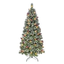 6.5ft. Pre-Lit Snowy Valley Pine Artificial Christmas Tree, Warm White LED Lights -Northlight Shop D659652S 1 1