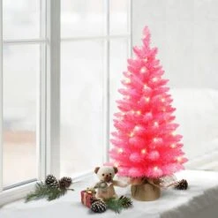 3ft. Pre-Lit Pink Artificial Christmas Tree, Clear LED Lights -Northlight Shop D659711S 3