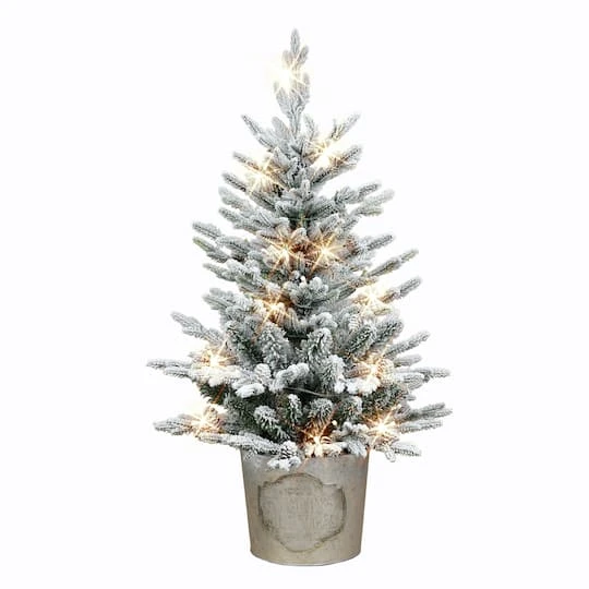 3ft. Pre-Lit Potted Flocked Artificial Christmas Tree, White LED Lights 4 3ft. Pre-Lit Potted Flocked Artificial Christmas Tree, White LED Lights - Image 2