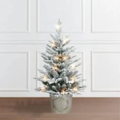 3ft. Pre-Lit Potted Flocked Artificial Christmas Tree, White LED Lights 10 3ft. Pre-Lit Potted Flocked Artificial Christmas Tree, White LED Lights -Northlight Shop D659723S 3