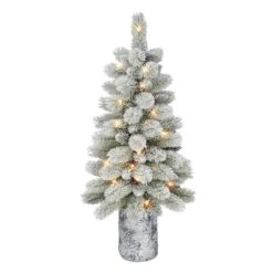 3.5ft. Pre-Lit Potted Flocked Pine Artificial Christmas Tree, White LED Lights -Northlight Shop D659724S 1 1