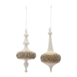 Melrose 6ct. 8" White, Gold & Silver Glass Finial Ornaments -Northlight Shop D660788S 1 1