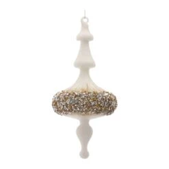 Melrose 6ct. 8" White, Gold & Silver Glass Finial Ornaments -Northlight Shop D660788S 2
