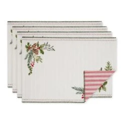 DII® Heritage Holiday Sprigs Reversible Embellished Placemats, 4ct.