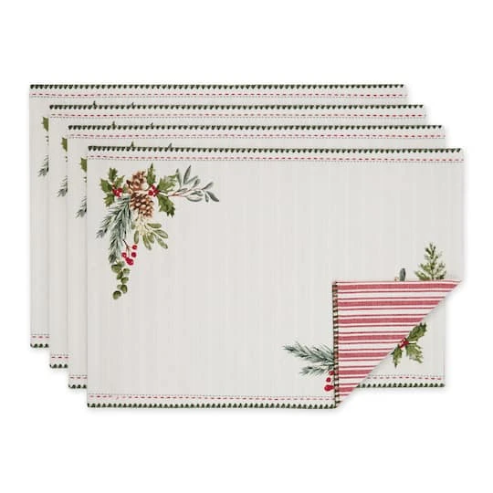 DII® Heritage Holiday Sprigs Reversible Embellished Placemats, 4ct. 3 DII® Heritage Holiday Sprigs Reversible Embellished Placemats, 4ct.