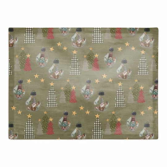 Green Tree & Globe Pattern Cotton Twill Placemat 3 Green Tree & Globe Pattern Cotton Twill Placemat