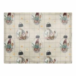 Cream & Gray Check Gnome Globe Pattern Cotton Twill Placemat