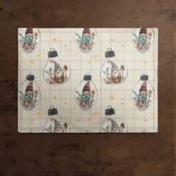 Cream & Gray Check Gnome Globe Pattern Cotton Twill Placemat 7 Cream & Gray Check Gnome Globe Pattern Cotton Twill Placemat -Northlight Shop D662439S 2