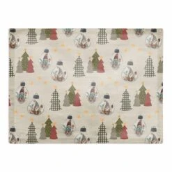 Cream Tree & Globe Pattern Cotton Twill Placemat