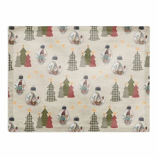 Cream Tree & Globe Pattern Cotton Twill Placemat 3 Cream Tree & Globe Pattern Cotton Twill Placemat