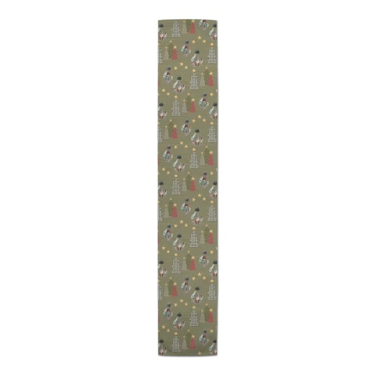 90" Green Tree & Globe Pattern Cotton Twill Runner 6 90" Green Tree & Globe Pattern Cotton Twill Runner - Image 4