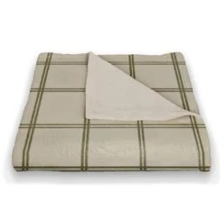 Cream And Green Check Coral Fleece Blanket 8 Cream And Green Check Coral Fleece Blanket -Northlight Shop D662529S 2